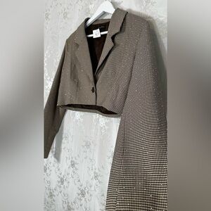 Emory Park Cropped Bedazzled Houndstooth Blazer Jacket NWT